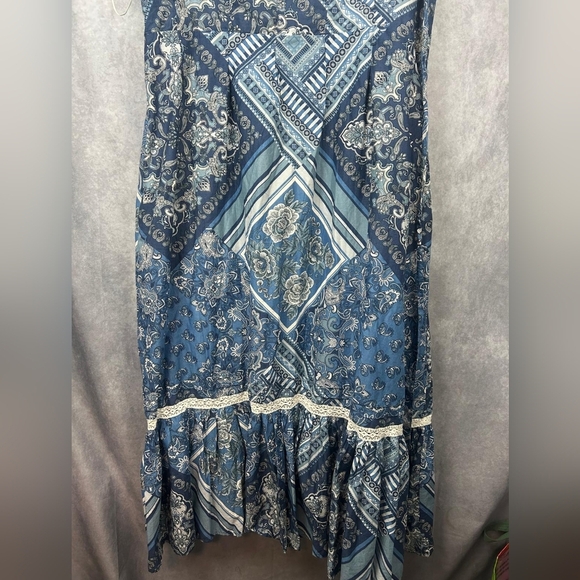 Lucky Brand Women's Halter Neck Flounce Hem Cotton Floral‎ Summer Maxi Dress L - Picture 8 of 8